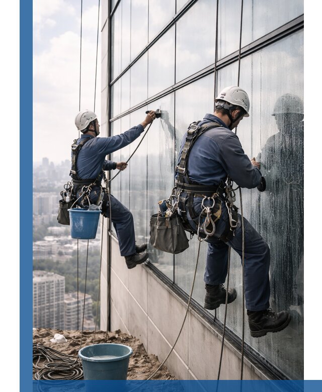 Профессиональная мойка фасадных окон альпинистами в Ижевске