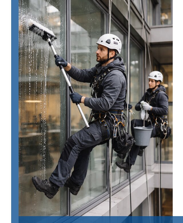 Профессиональная мойка витражей промышленными альпинистами в Ижевске