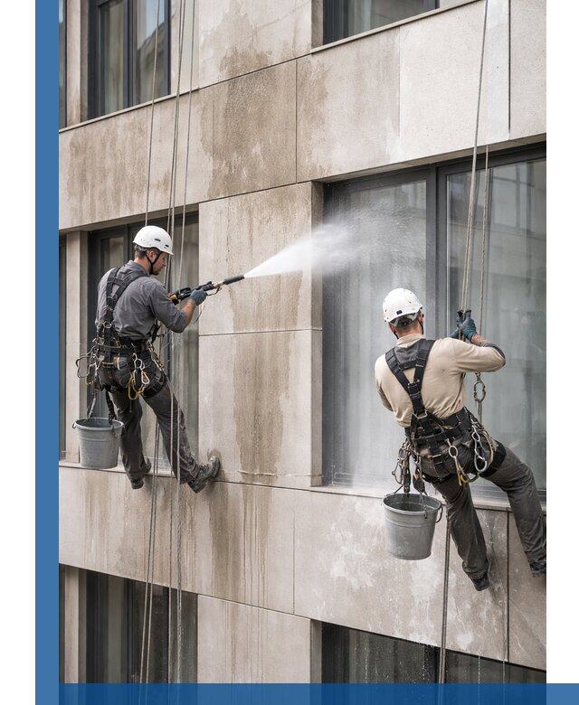 Послестроительная мойка фасада промышленным альпинизмом в Ижевске