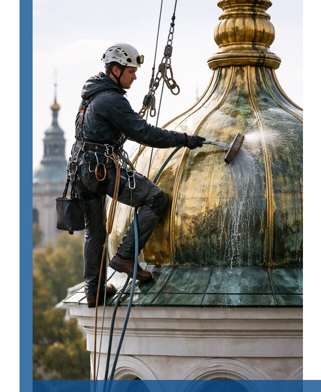 Профессиональная мойка куполов и шпилей высотными альпинистами в Ижевске