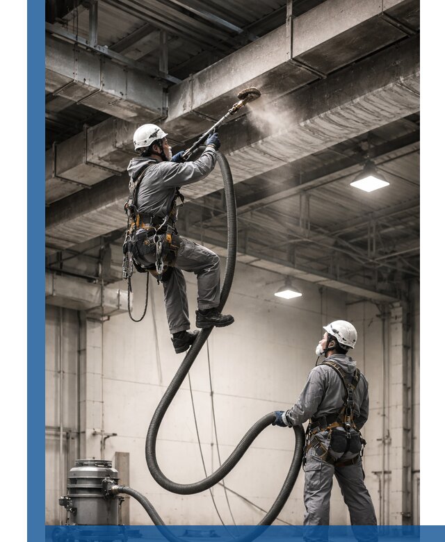 Обеспыливание потолочных конструкций в Ижевске промышленным альпинизмом