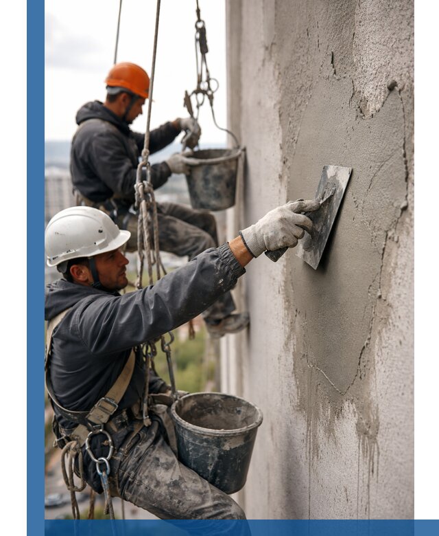 Штукатурка фасада на высоте в Ижевске профессиональные работы