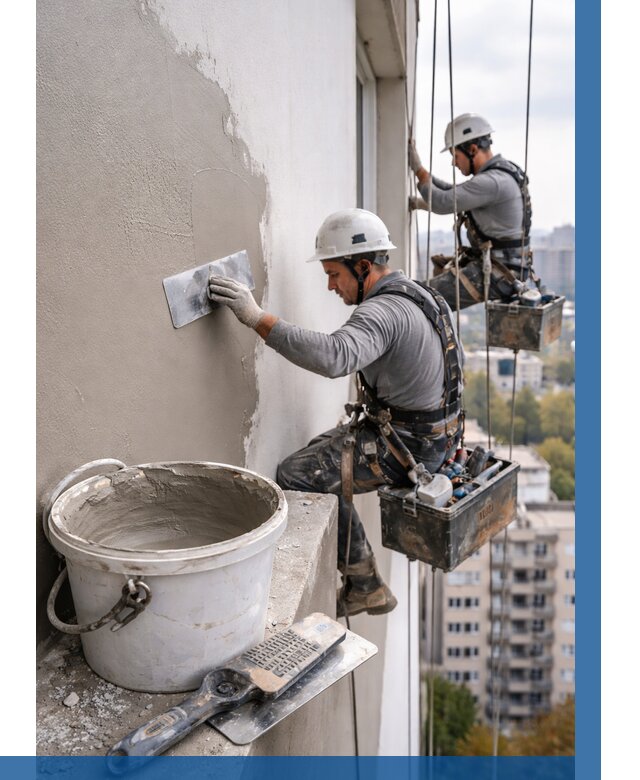 Шпаклевка фасада на высоте в Ижевске от 727 р. | ВЫСОТНИК-Жвс