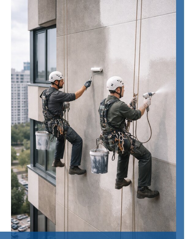 Покраска фасада альпинистами в Ижевске от 312 р. | ВЫСОТНИК-Жвс