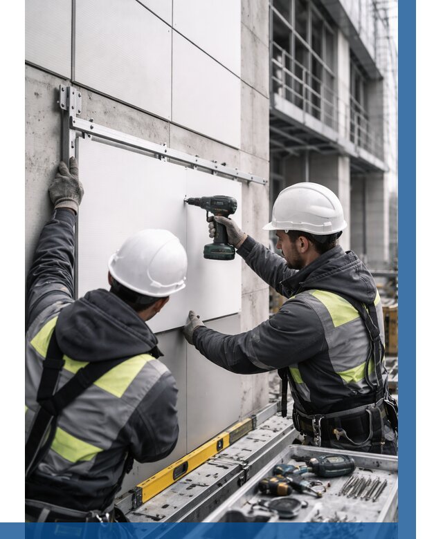 Монтаж композитных панелей фасада в Ижевске от 2597 р. | ВЫСОТНИК-Жвс