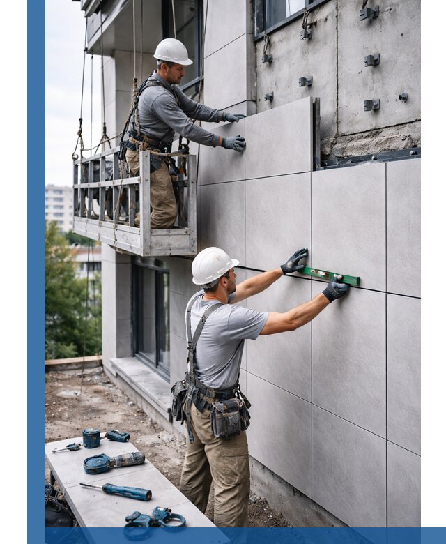 Монтаж керамогранита на фасад в Ижевске под ключ с гарантией качества