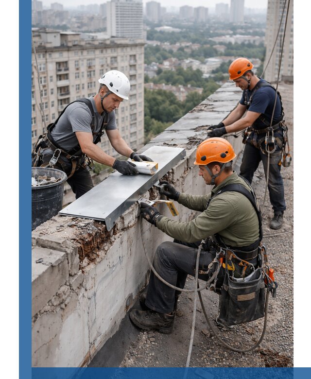 Ремонт парапета на кровле в Ижевске, высотные работы с гарантией