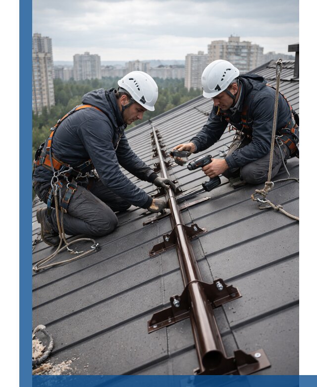 Монтаж снегозадержателей на кровле зданий в Ижевске под ключ