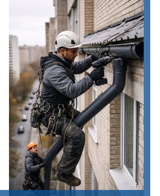 Монтаж водосточной системы на здании в Ижевске от 5194 р. | ВЫСОТНИК-Жвс