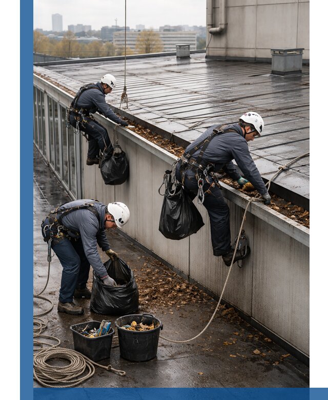 Очистка кровли по периметру в Ижевске силами промышленных альпинистов