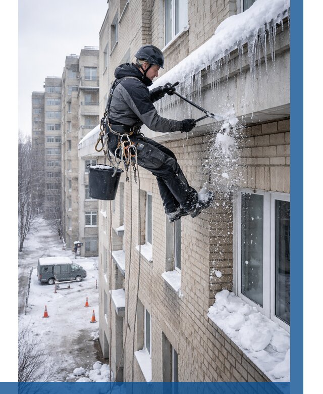 Удаление наледи с карнизов в Ижевске от 364 р. | ВЫСОТНИК-Жвс