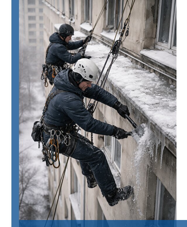 Удаление наледи и сосулек с карнизов в Ижевске профессионально