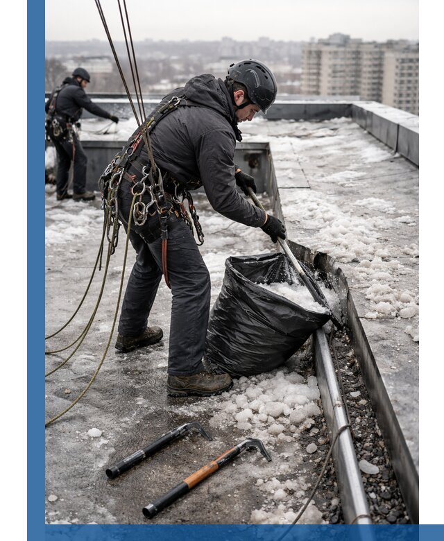 Аварийная очистка кровли в Ижевске от промальпинистов