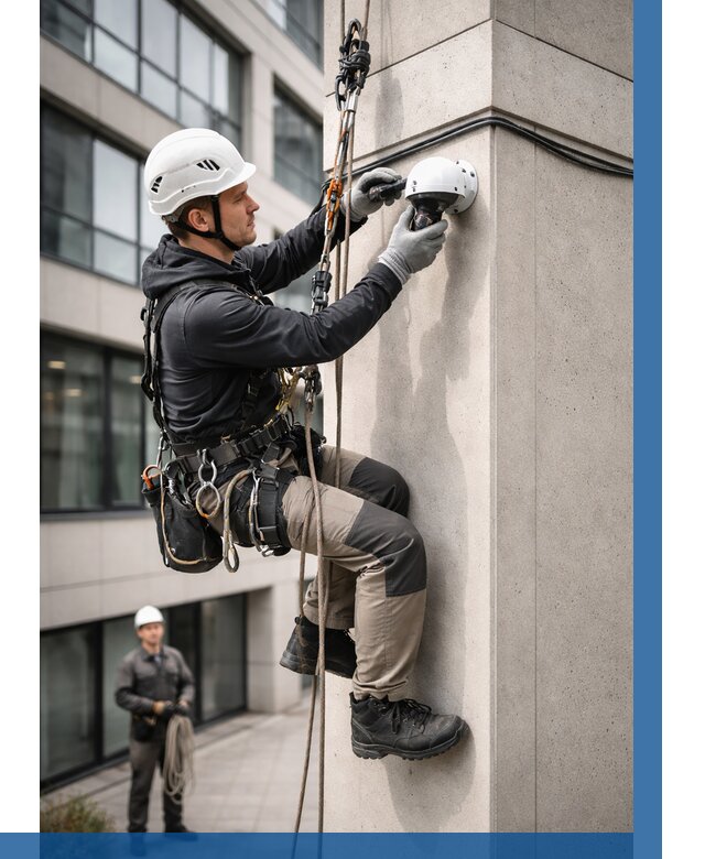 Монтаж камер видеонаблюдения на фасаде в Ижевске от 8829 р.-ВЫСОТНИК-Жвс