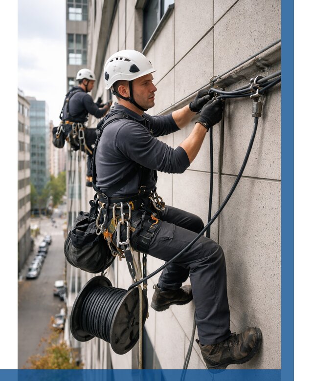 Прокладка кабеля по фасаду в Ижевске от 364 р. | ВЫСОТНИК-Жвс