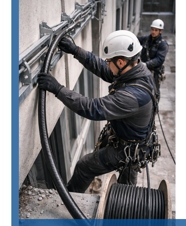 Протяжка кабеля питания на высоте в Ижевске с гарантией безопасности и качества