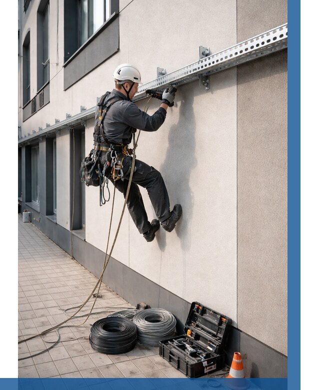 Монтаж кабельных лотков на фасаде в Ижевске от 1246 р. | ВЫСОТНИК-Жвс