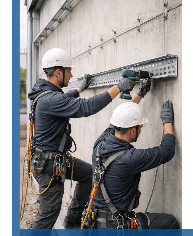 Монтаж кабельных лотков на фасаде зданий в Ижевске с гарантией