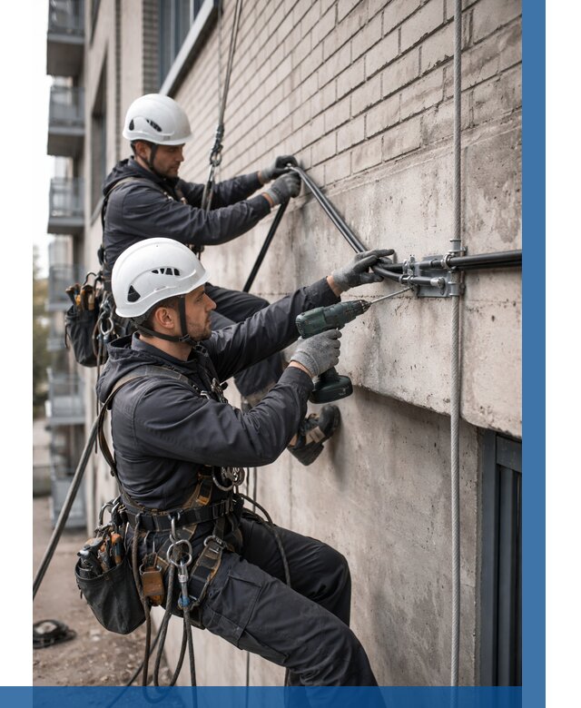 Крепление кабеля на фасаде в Ижевске от 364 р. | ВЫСОТНИК-Жвс