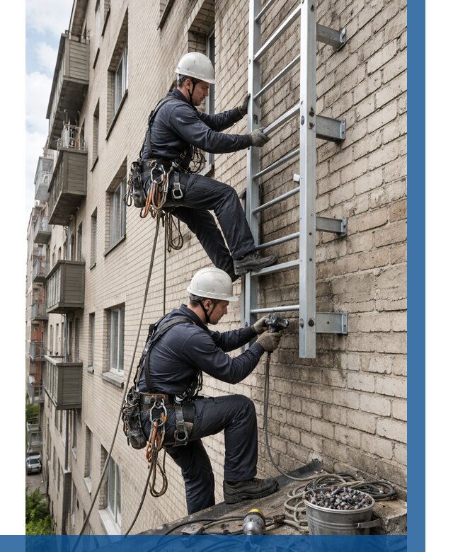 Монтаж пожарной лестницы в Ижевске от 25968 р заказать у ВЫСОТНИК-Жвс