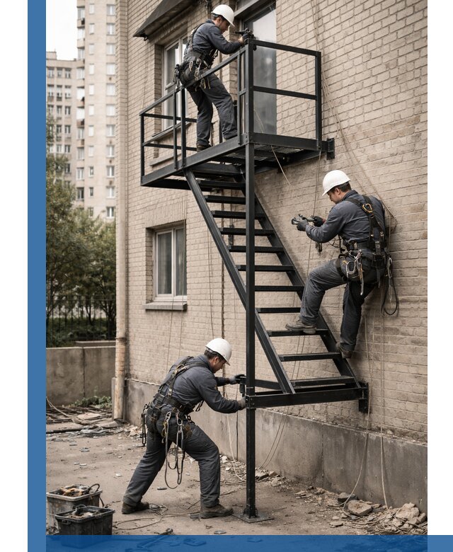 Монтаж пожарной лестницы в Ижевске, установка и крепление