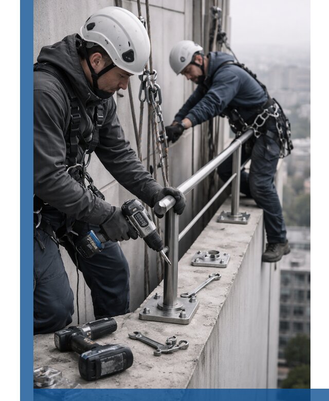 Монтаж перил на высоте в Ижевске для жилых и промобъектов