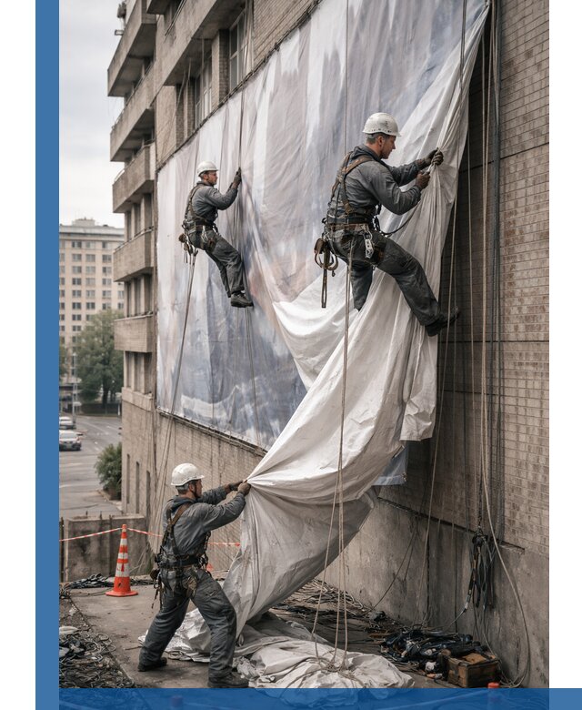 Демонтаж баннеров с фасада в Ижевске оперативно и безопасно