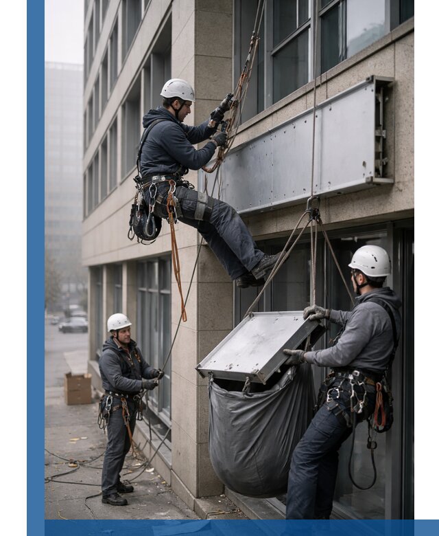 Демонтаж рекламной вывески с высотными работами в Ижевске