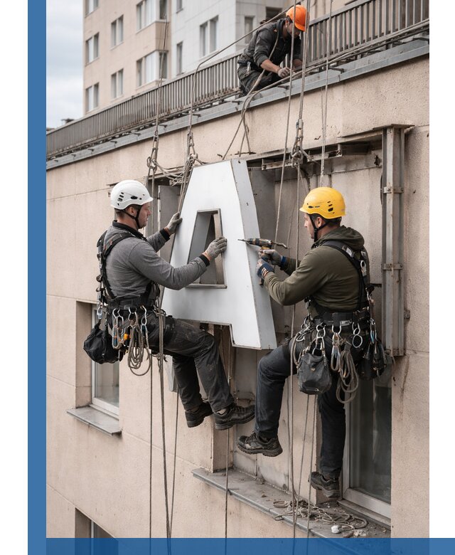 Ремонт и восстановление наружных вывесок на высоте в Ижевске