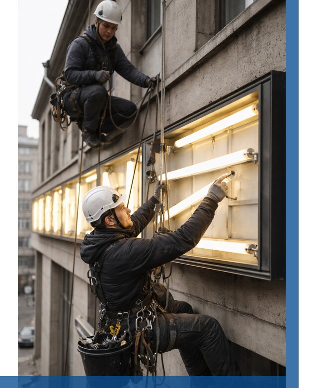 Замена ламп в вывеске в Ижевске под ключ от 3635 р. | ВЫСОТНИК-Жвс