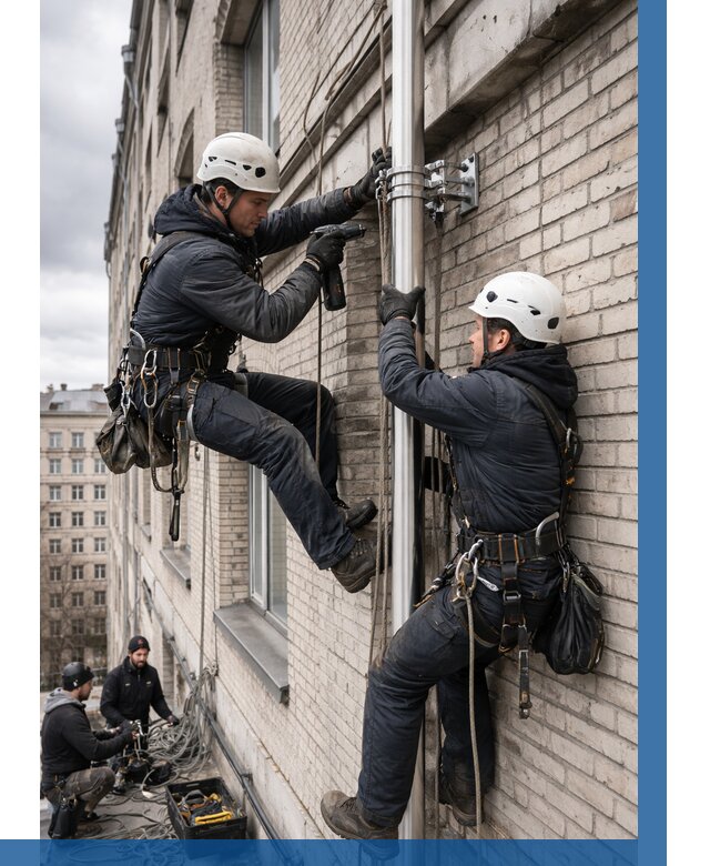 Монтаж флагштока на здании в Ижевске от 6752 р. | ВЫСОТНИК-Жвс