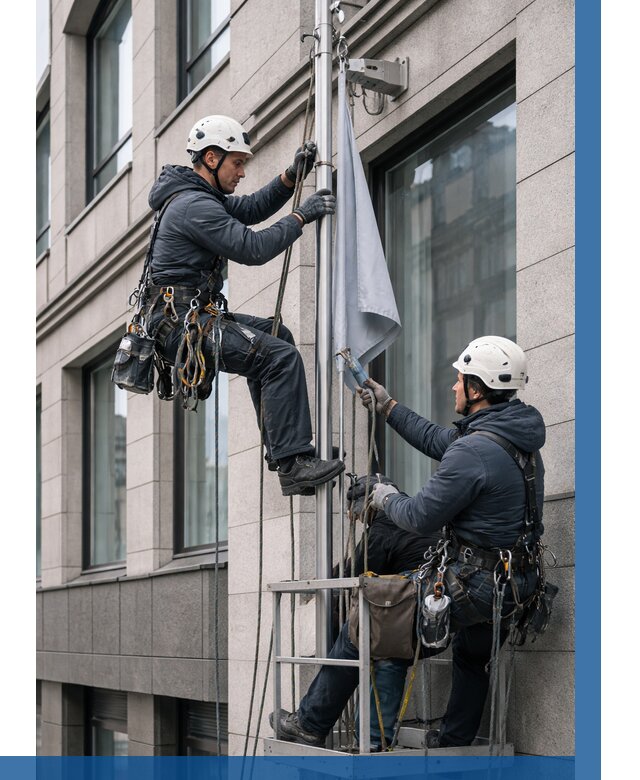 Установка флагов на фасаде в Ижевске от 4674 р. | ВЫСОТНИК-Жвс