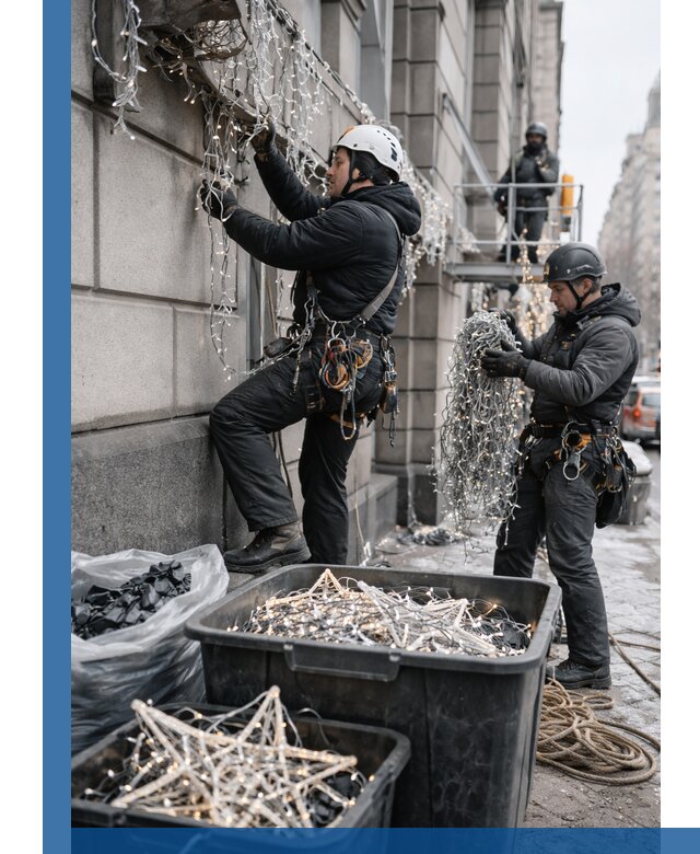 Демонтаж новогоднего оформления и гирлянд в Ижевске