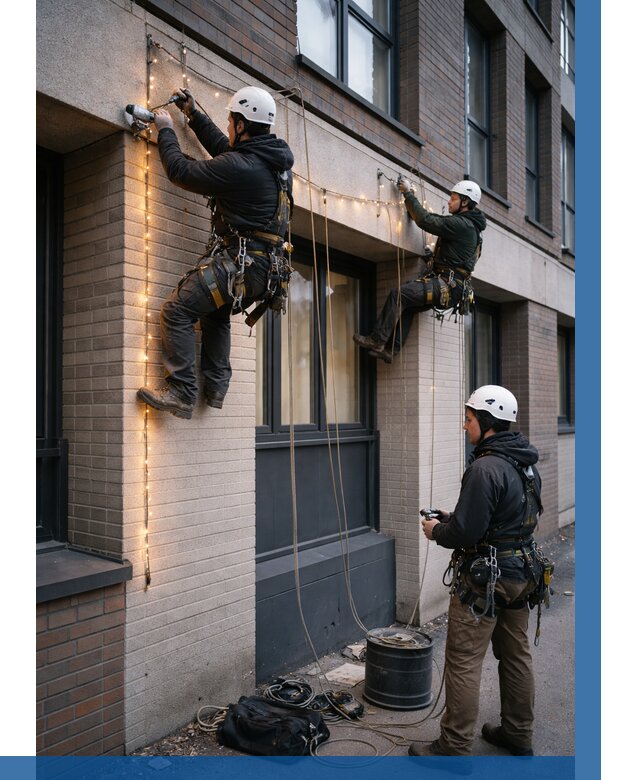 Монтаж гирлянд на фасаде в Ижевске от 3635 р. | ВЫСОТНИК-Жвс