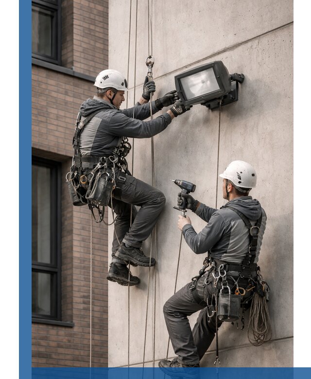 Профессиональный монтаж фасадных прожекторов в Ижевске под ключ