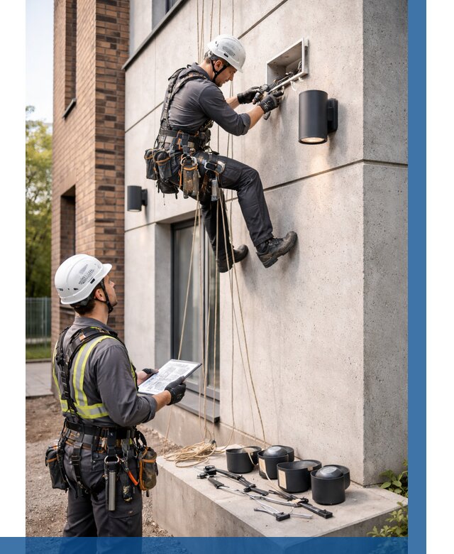 Монтаж фасадного освещения в Ижевске от 2597 р. | ВЫСОТНИК-Жвс