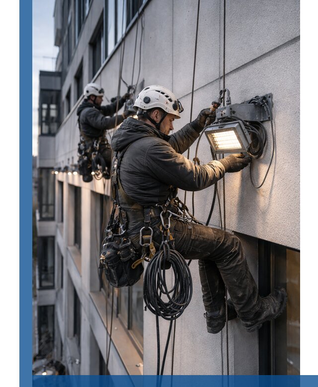 Монтаж фасадного освещения в Ижевске установка и подключение