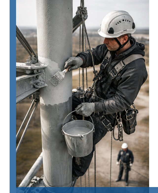 Покраска мачт связи в Ижевске промышленными альпинистами