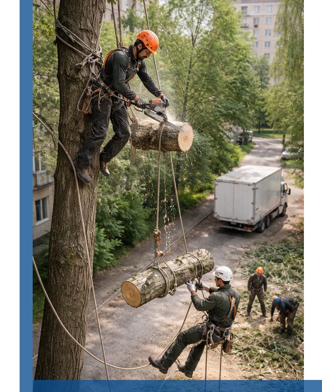 Спил деревьев альпинистами в Ижевске, безопасно и без повреждений