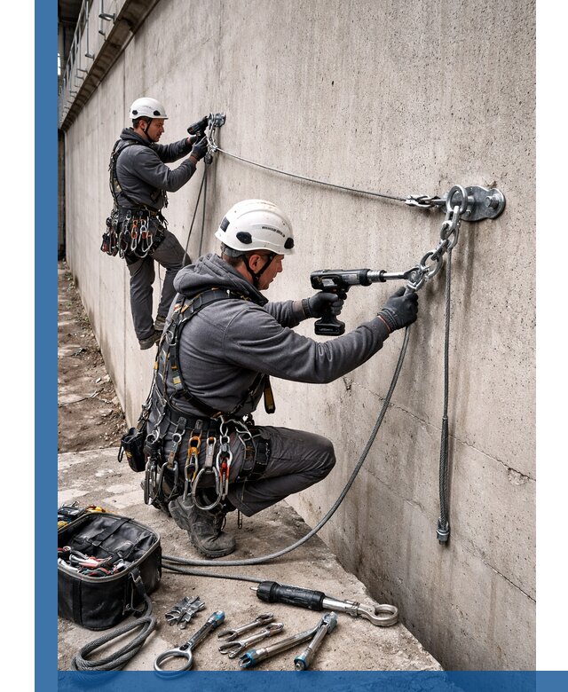 Монтаж анкерных линий высотной безопасности в Ижевске