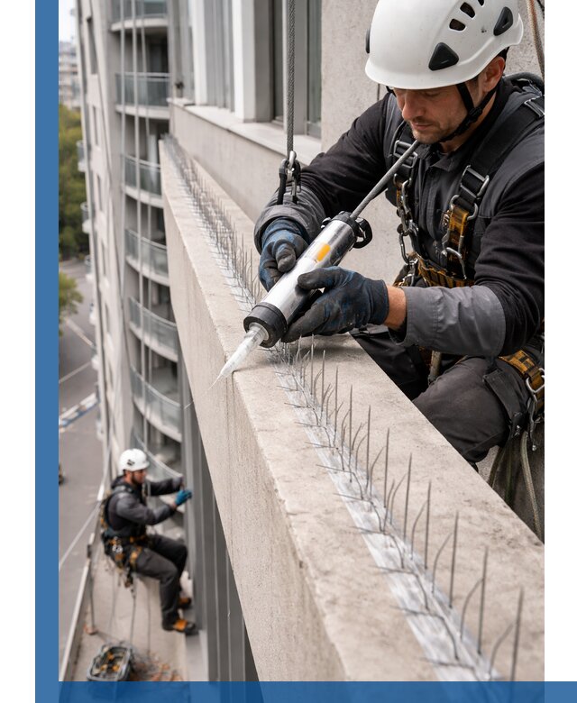 Установка шипов от птиц на фасадах и кровлях в Ижевске